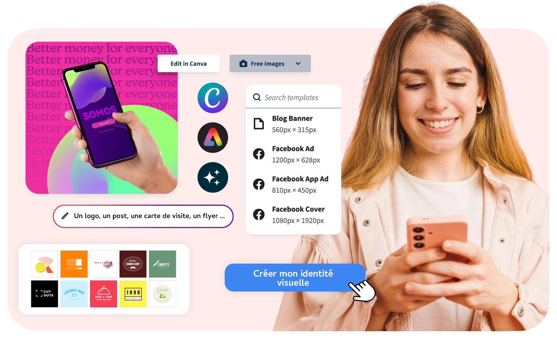 Une femme qui sélectionne la création de post sur les réseaux sociaux